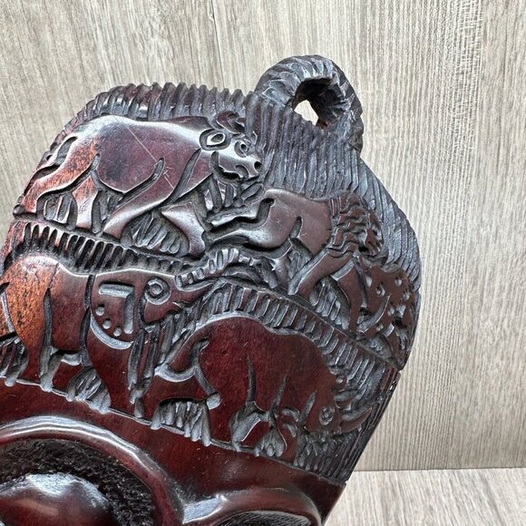 Vintage Wall Hanging Decorative Hand Carved Wood African Tribal Masks Pair Brown - Picture 7 of 13